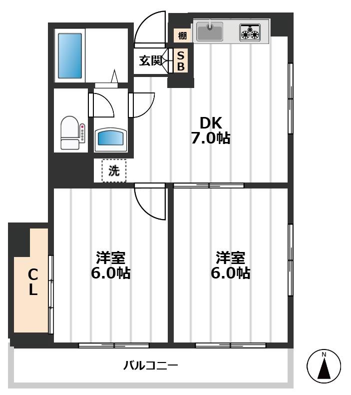 第2ルナマンション 6階間取り