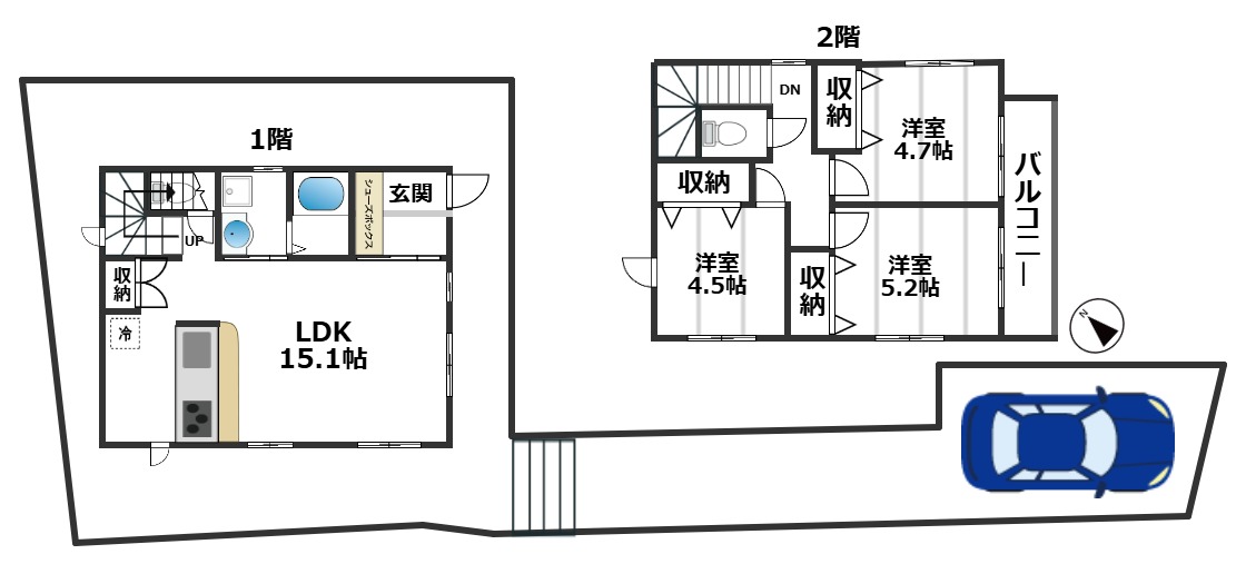 前野町３丁目戸建て 1-2階間取り