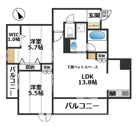 グランド　フルーレ　浮間舟渡 2階間取り