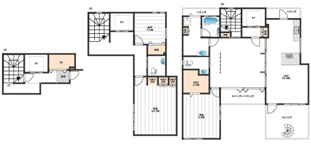 Ｔｒｅｓ　Ｃａｓａｓ 1-3階間取り