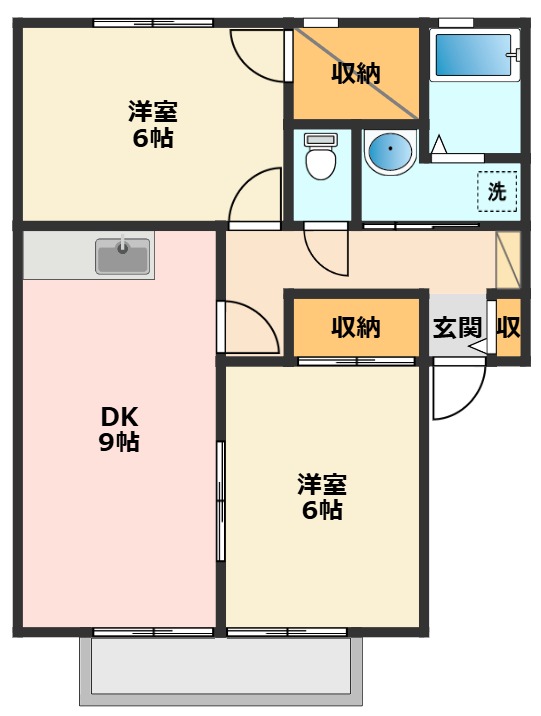 サンビレッジ築捨D 109間取り