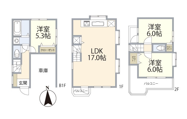 祐天寺戸建 B1-2階間取り