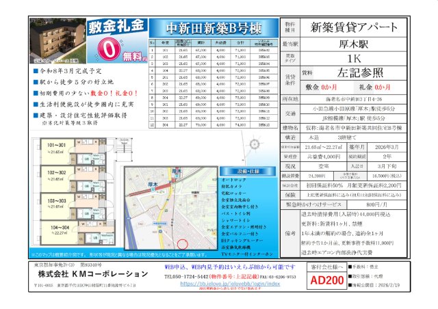 中新田新築B号棟 303地図